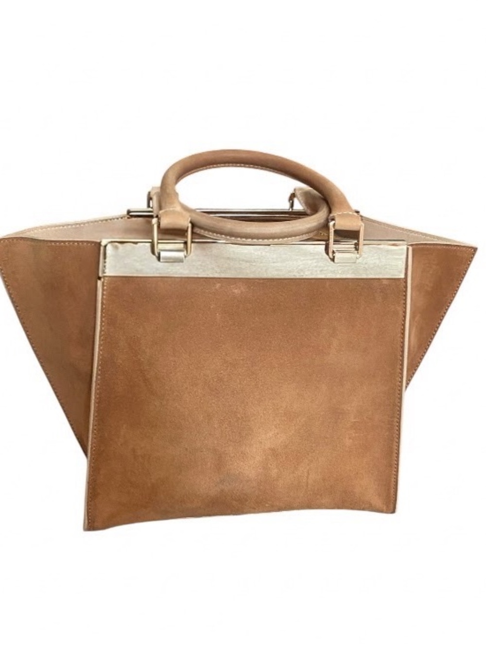 Alice + Olivia Athena brown suede satchel